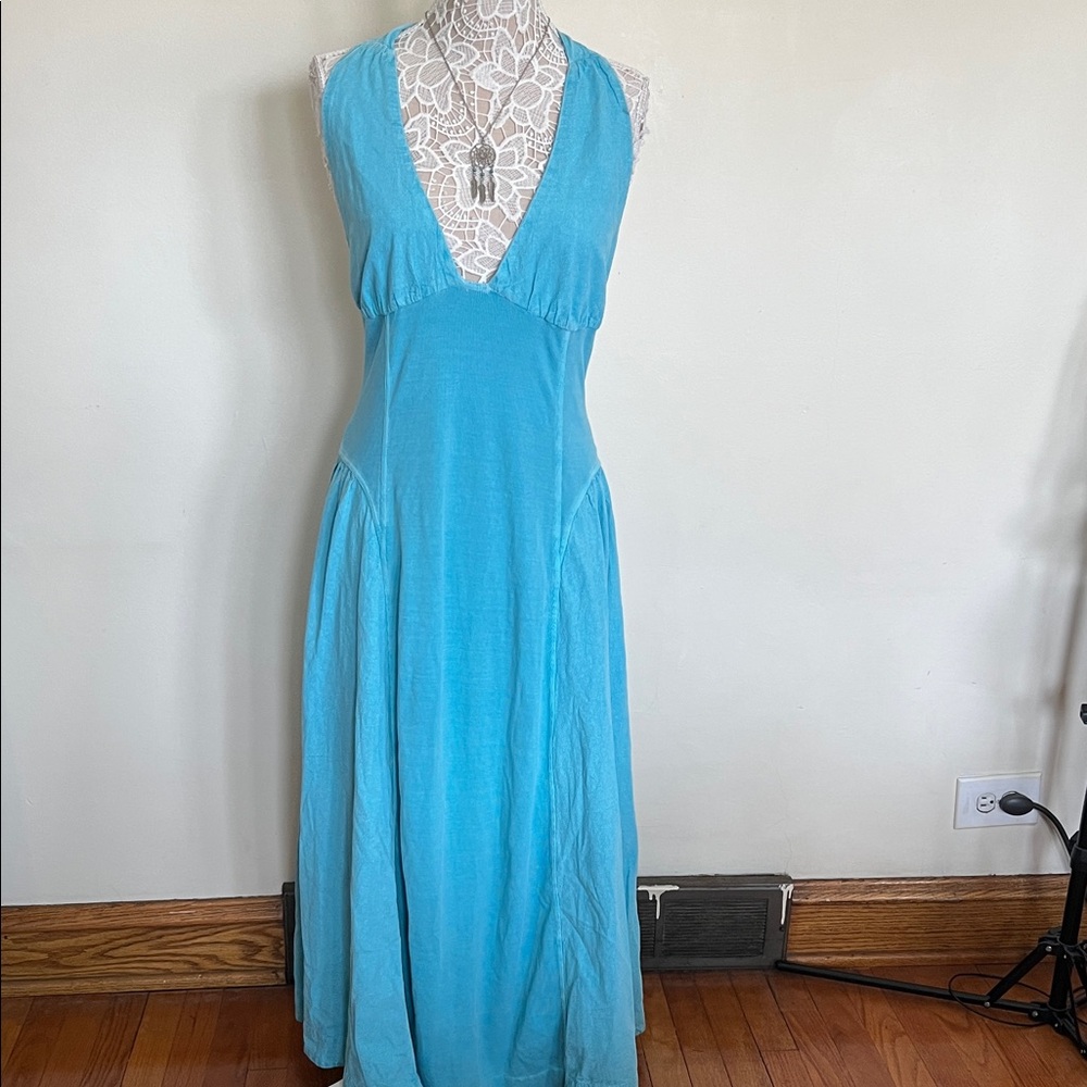 Free People Aqua V-Neck Sleeveless Maxi Dress